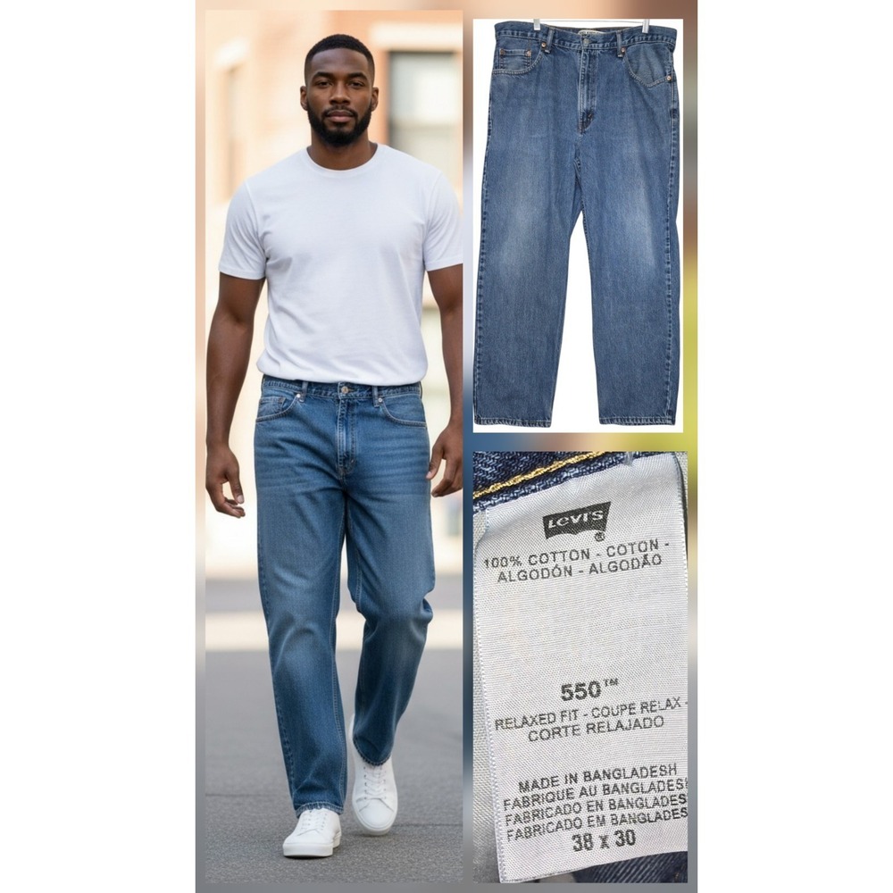 Levi's 550 Men's Relaxed Blue Denim jeans Pants size 38x30 Straight Work